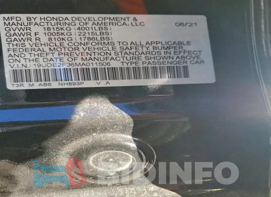 19UDE2F36MA011506 Photo# 13