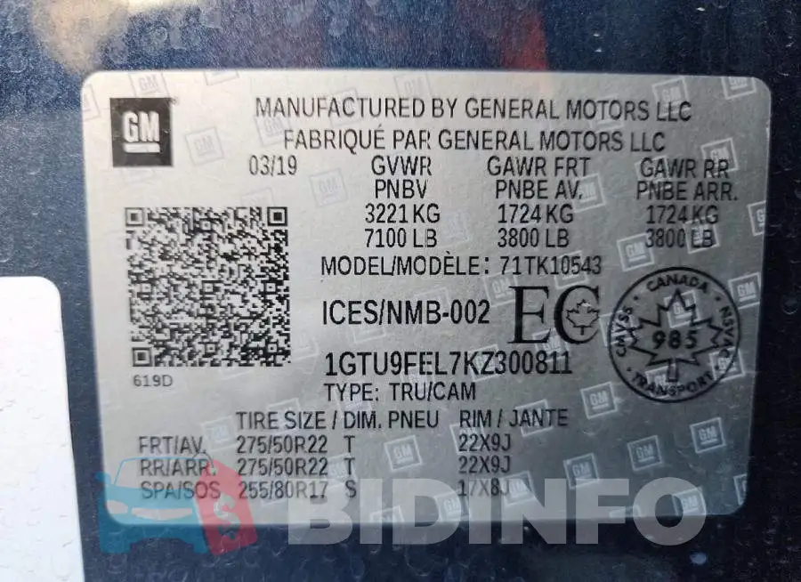 1GTU9FEL7KZ300811 Photo# 13