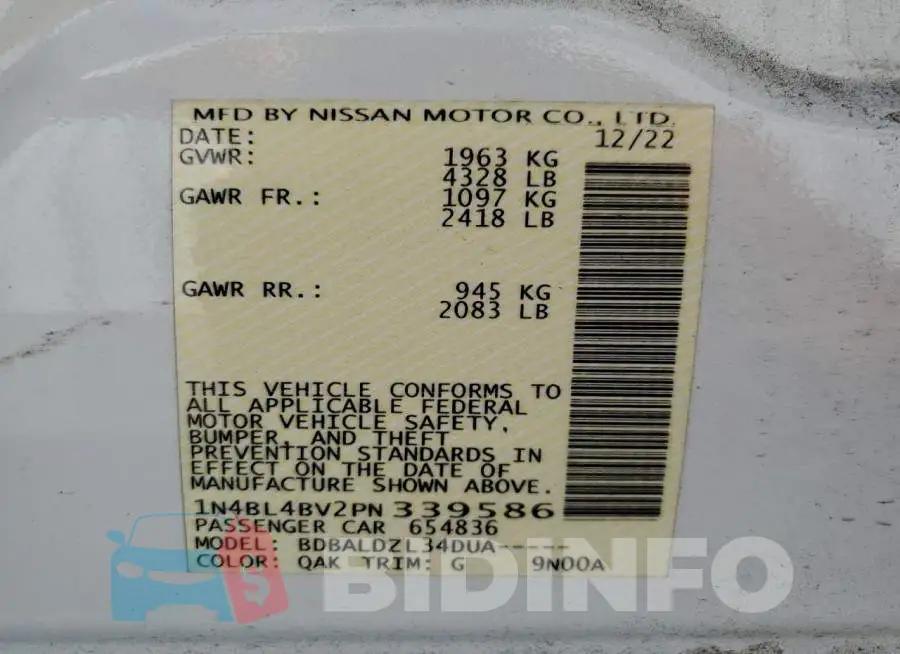1N4BL4BV2PN339586 Photo# 12