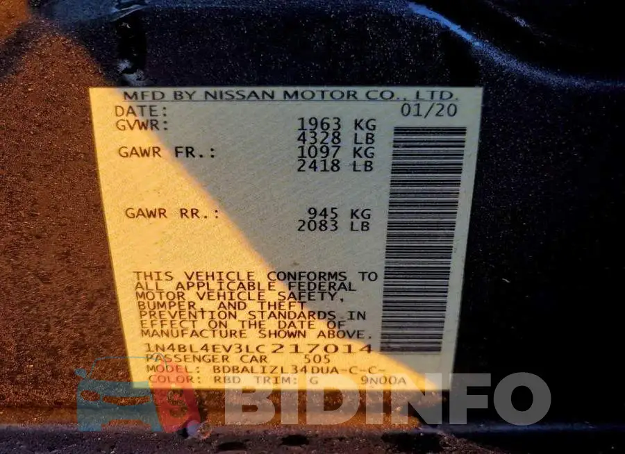 1N4BL4EV3LC217014 Photo# 12