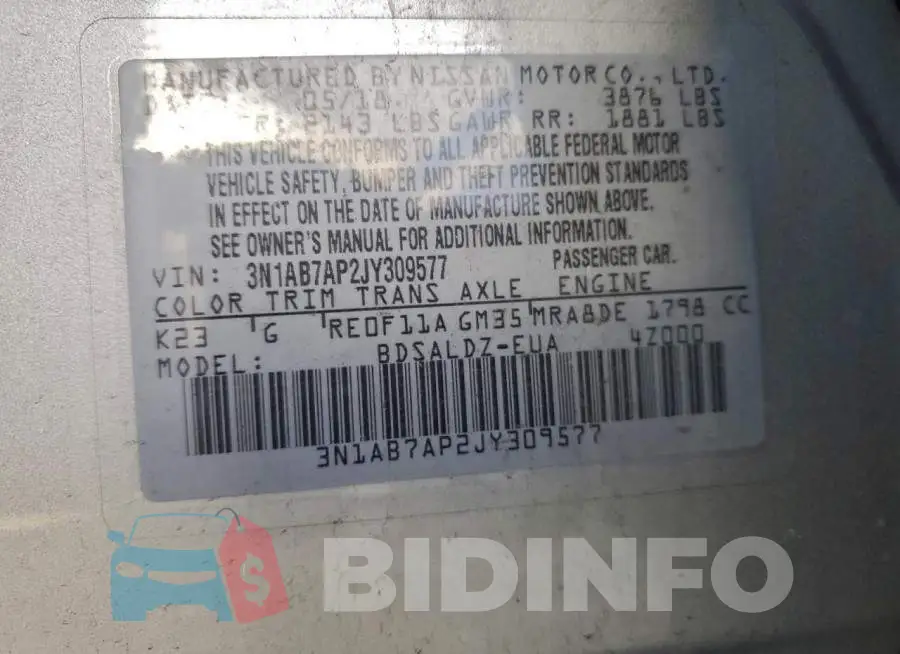 3N1AB7AP2JY309577 Photo# 12
