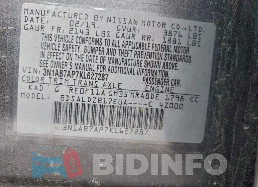 3N1AB7AP7KL627287 Photo# 12