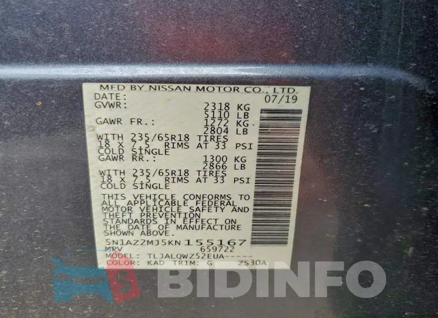 5N1AZ2MJ5KN155167 Photo# 13