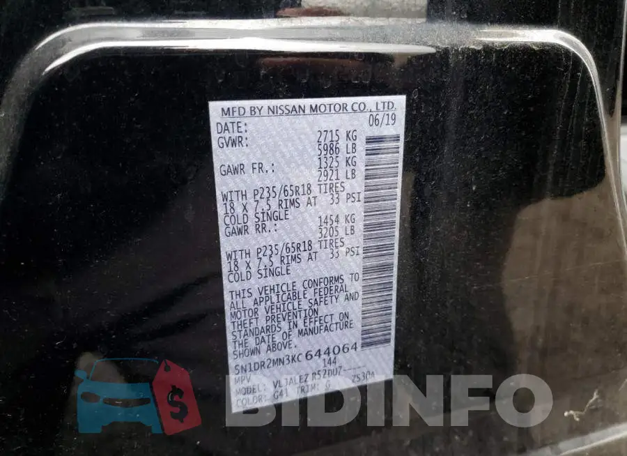 5N1DR2MN3KC644064 Photo# 12