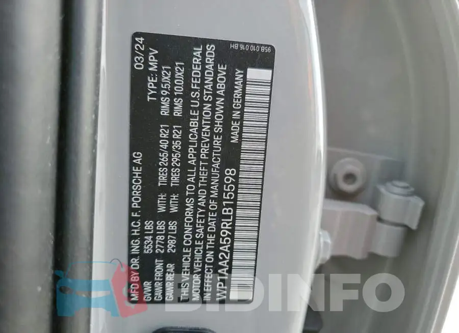 WP1AA2A59RLB15598 Photo# 14