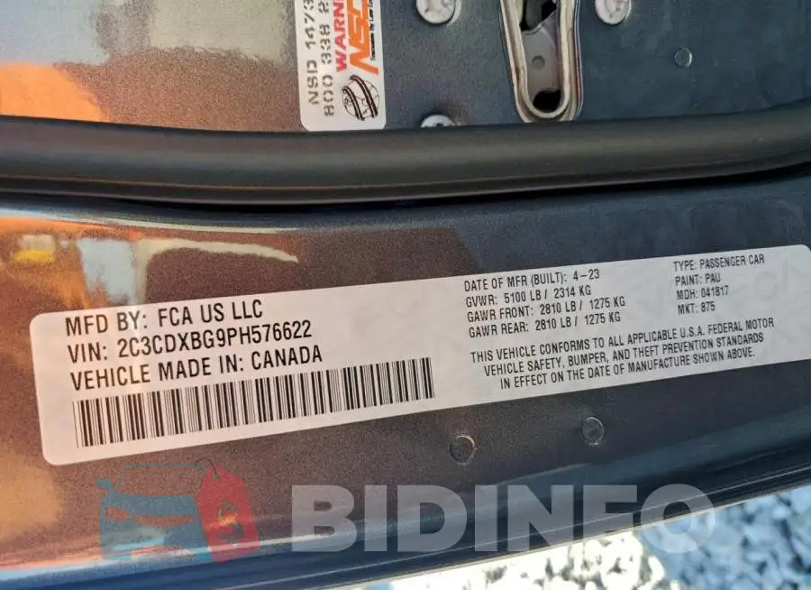 2C3CDXBG9PH576622 Photo# 12