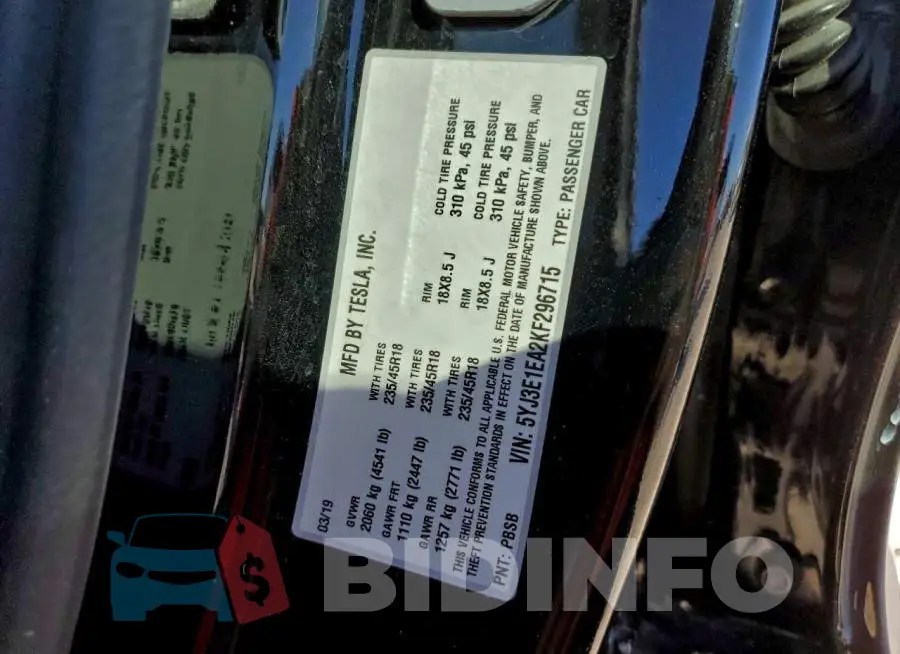 5YJ3E1EA2KF296715 Photo# 12