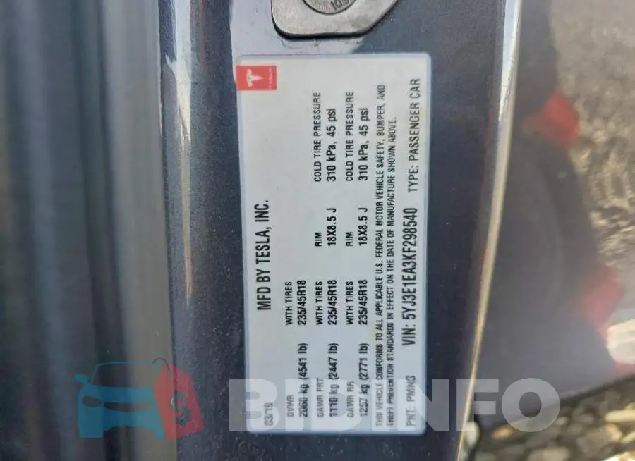 5YJ3E1EA3KF298540 Photo# 13