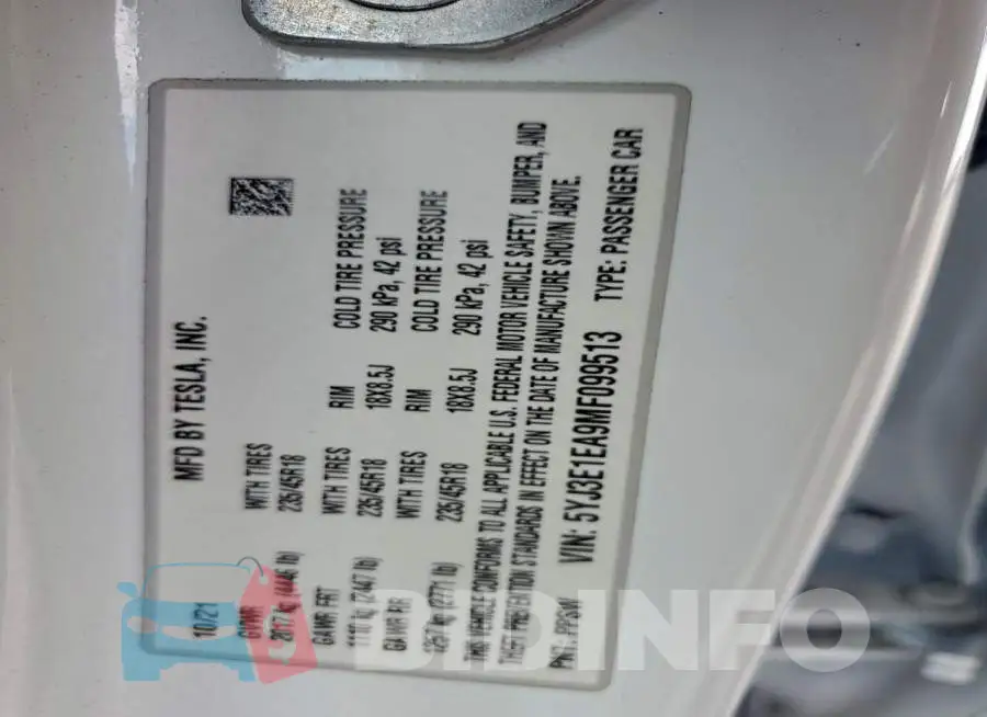 5YJ3E1EA9MF099513 Photo# 12