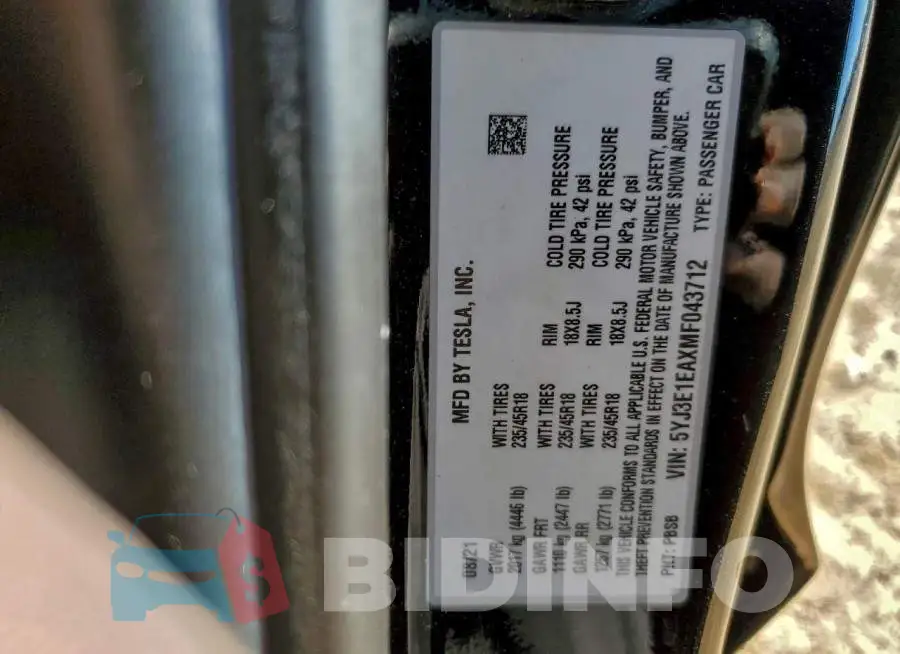 5YJ3E1EAXMF043712 Photo# 12