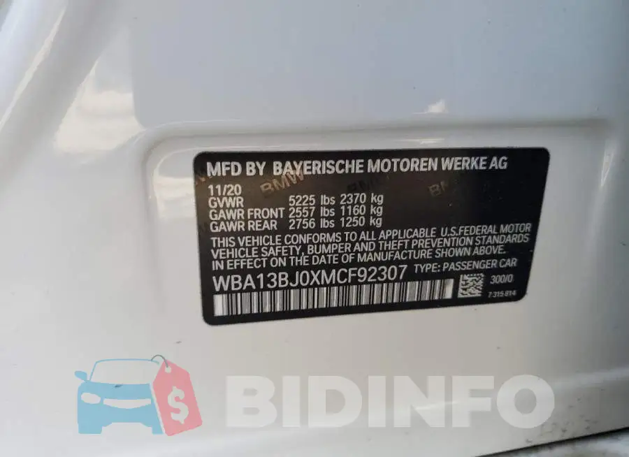 WBA13BJ0XMCF92307 Photo# 13
