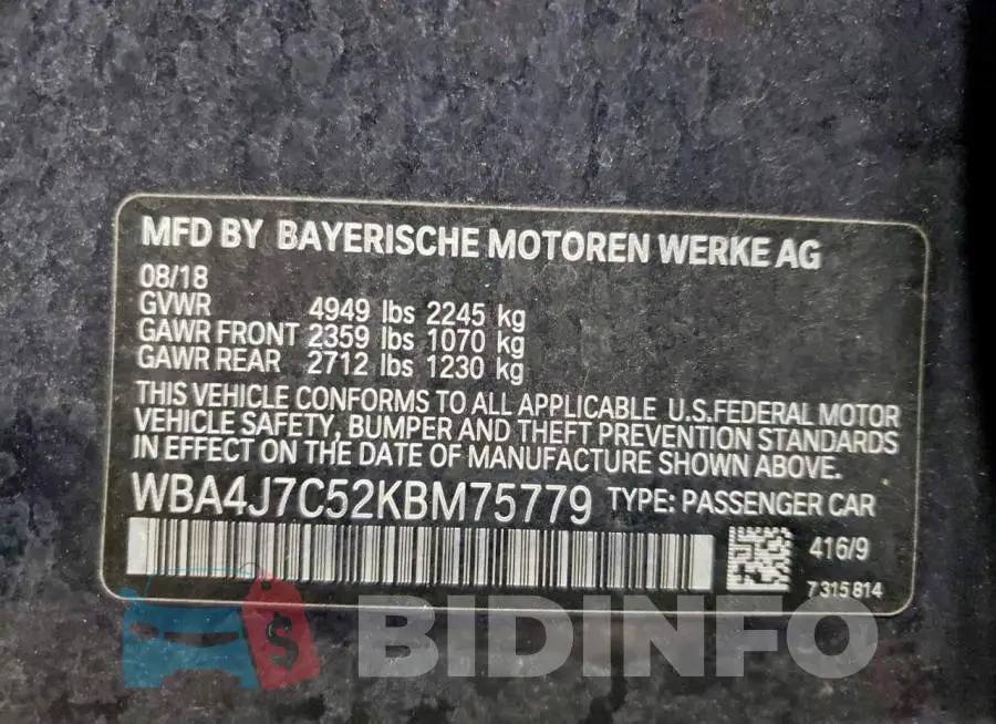 WBA4J7C52KBM75779 Photo# 13