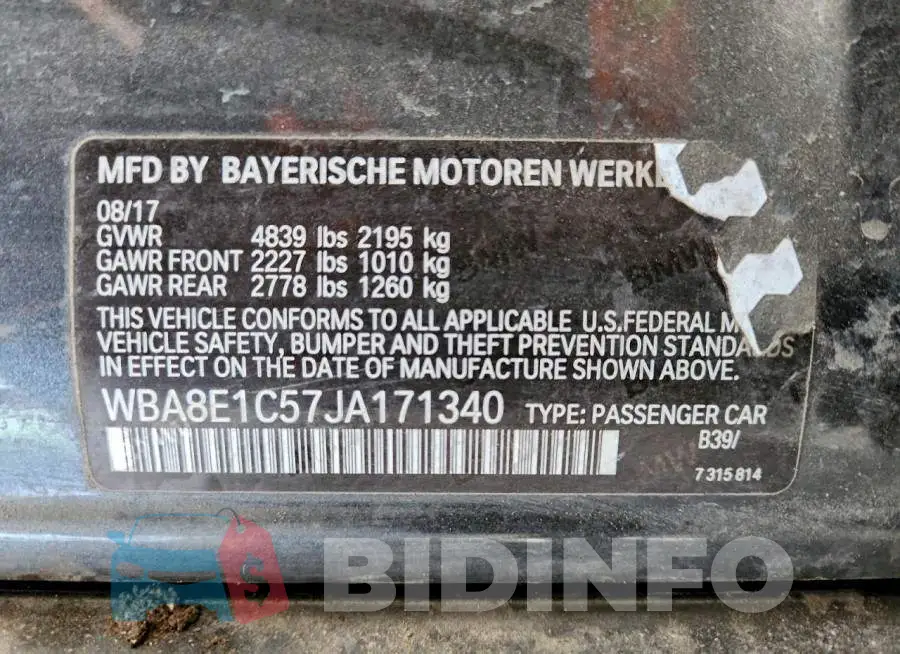 WBA8E1C57JA171340 Photo# 13