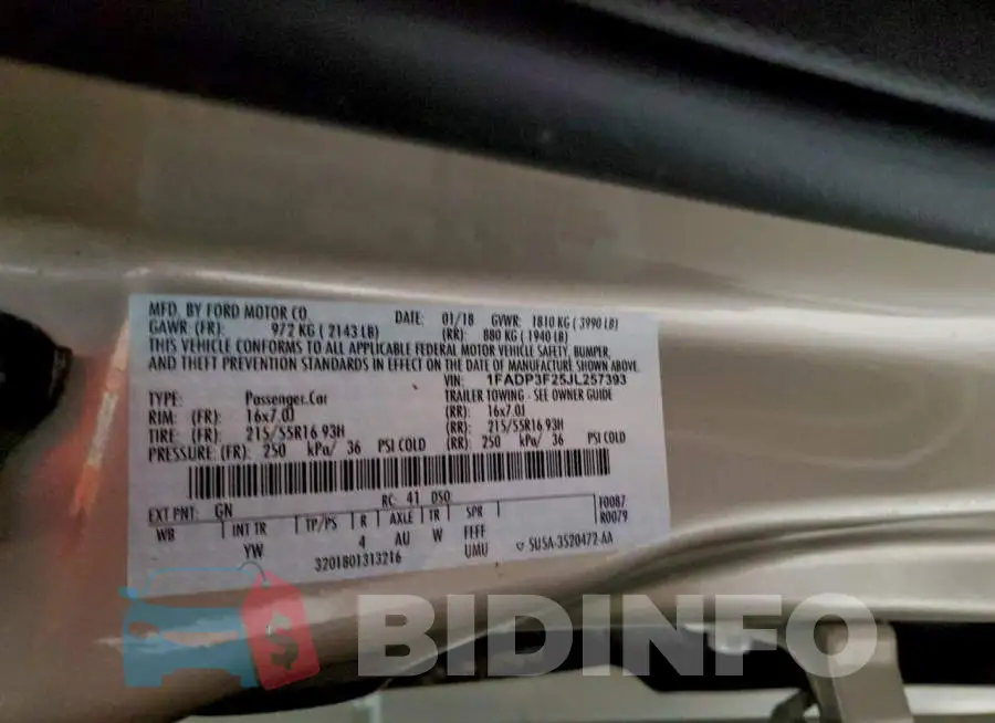 1FADP3F25JL257393 Photo# 12