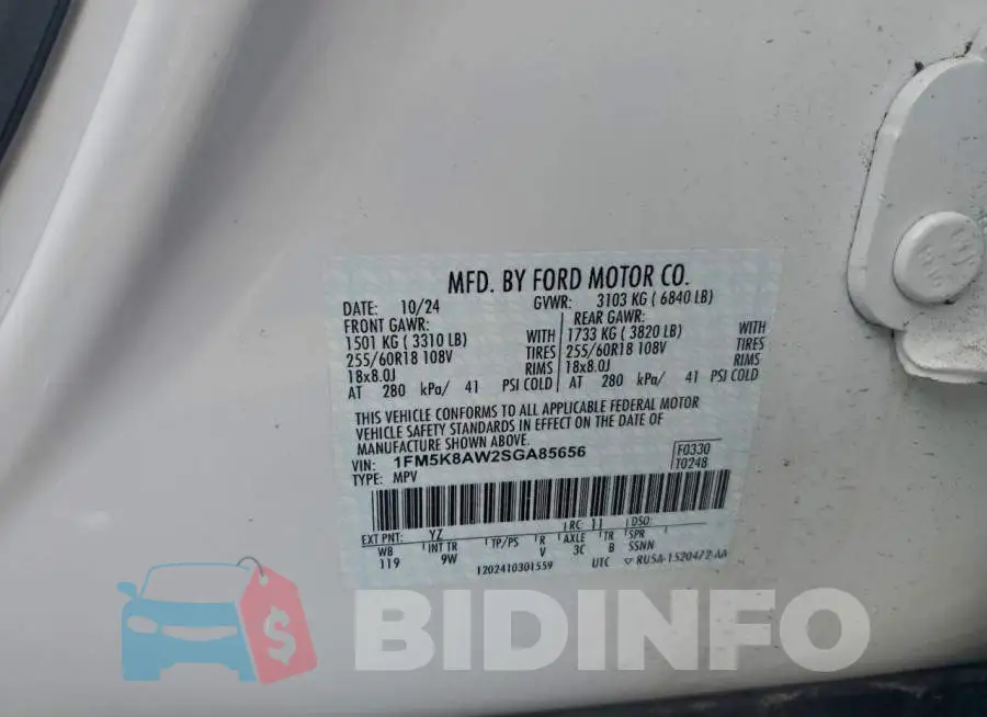 1FM5K8AW2SGA85656 Photo# 13