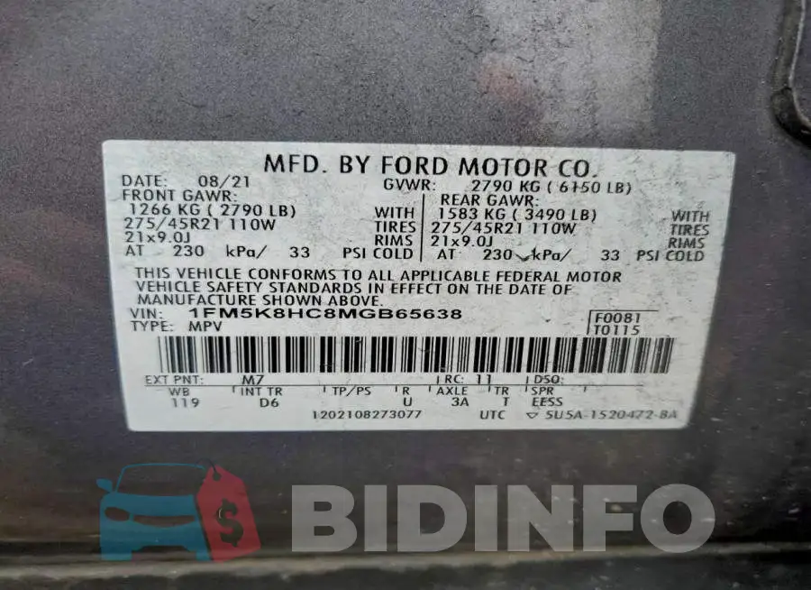 1FM5K8HC8MGB65638 Photo# 14