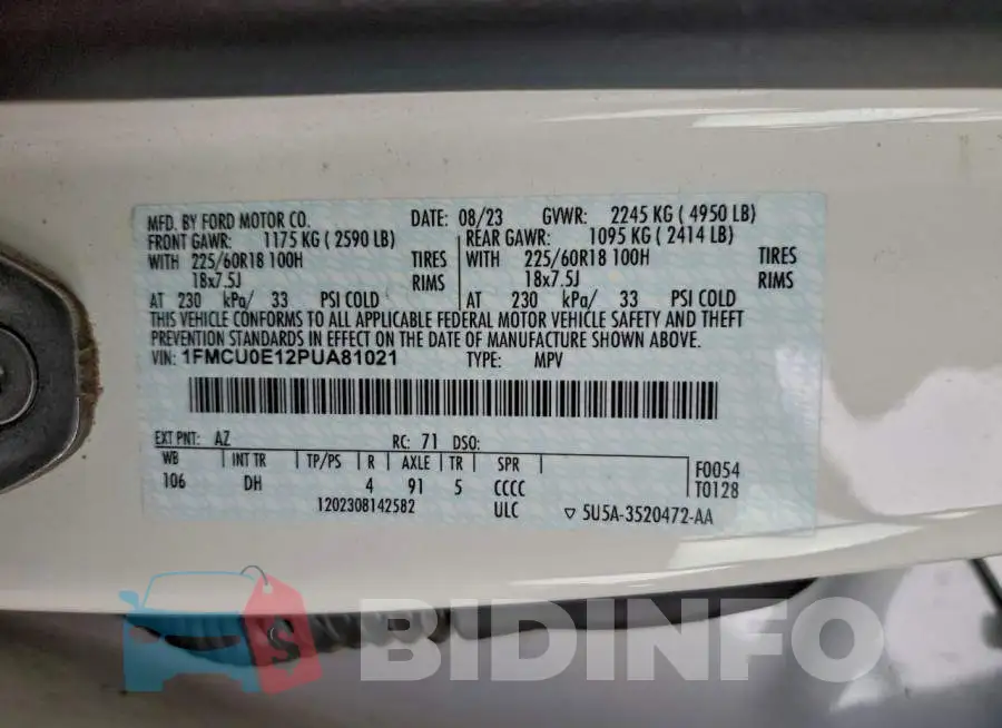 1FMCU0E12PUA81021 Photo# 13