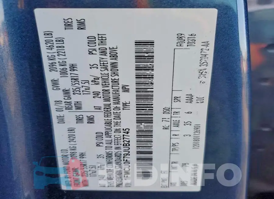 1FMCU0F79JUB27745 Photo# 14