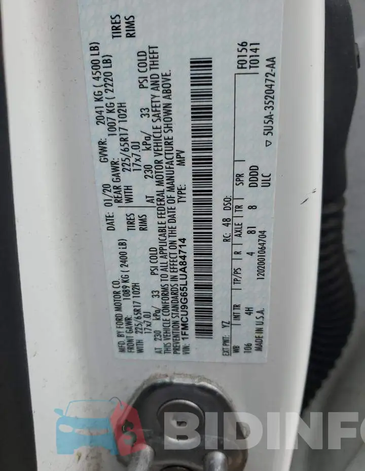 1FMCU9G65LUA84714 Photo# 13