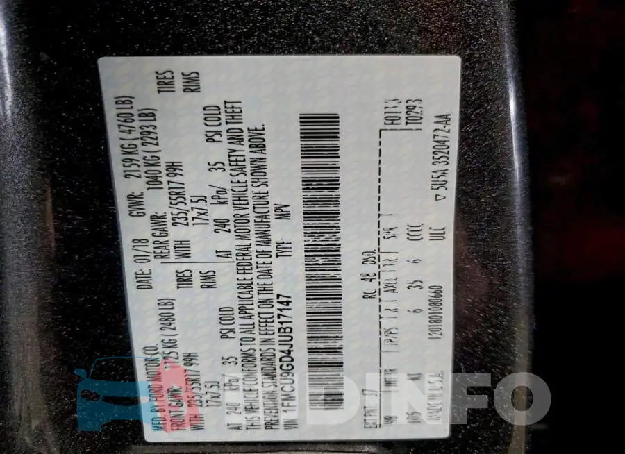 1FMCU9GD4JUB17147 Photo# 14