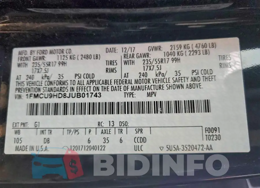 1FMCU9HD8JUB01743 Photo# 13