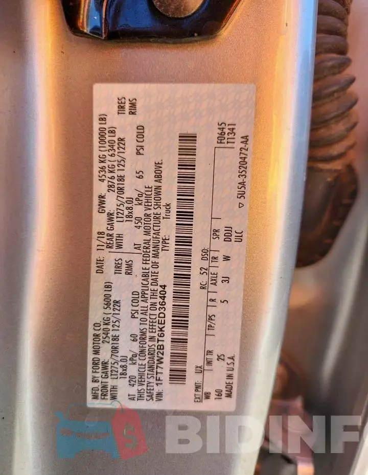 1FT7W2BT6KED36404 Photo# 12