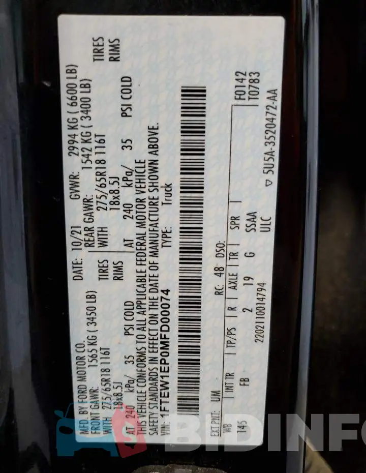 1FTEW1EP0MFD00074 Photo# 12