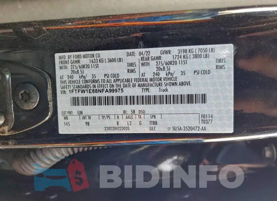 1FTFW1E88NFA99975 Photo# 12