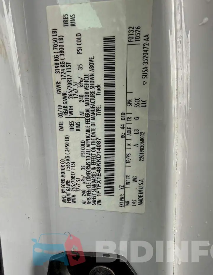 1FTFX1E48KKD14087 Photo# 10