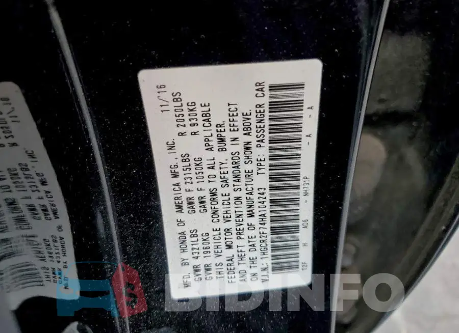 1HGCR2F74HA104243 Photo# 12