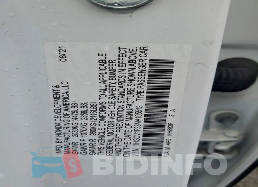 1HGCV1F33MA105512 Photo# 12