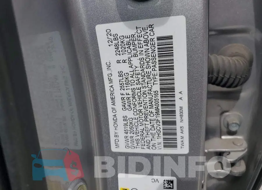 1HGCV3F19MA005165 Photo# 12