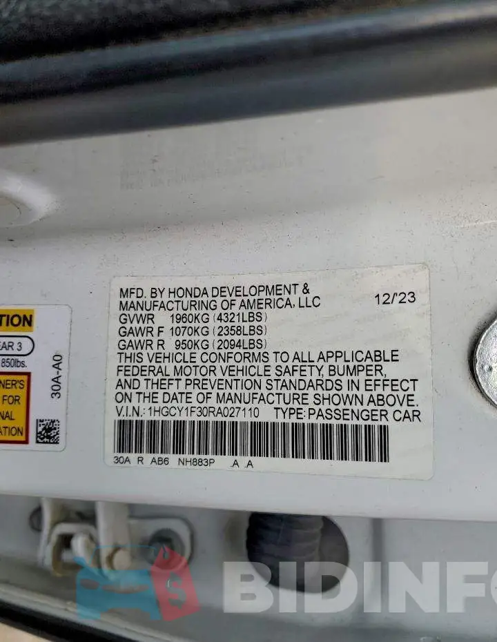 1HGCY1F30RA027110 Photo# 12