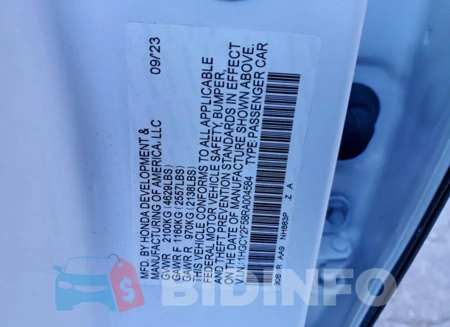 1HGCY2F58RA004584 Photo# 13