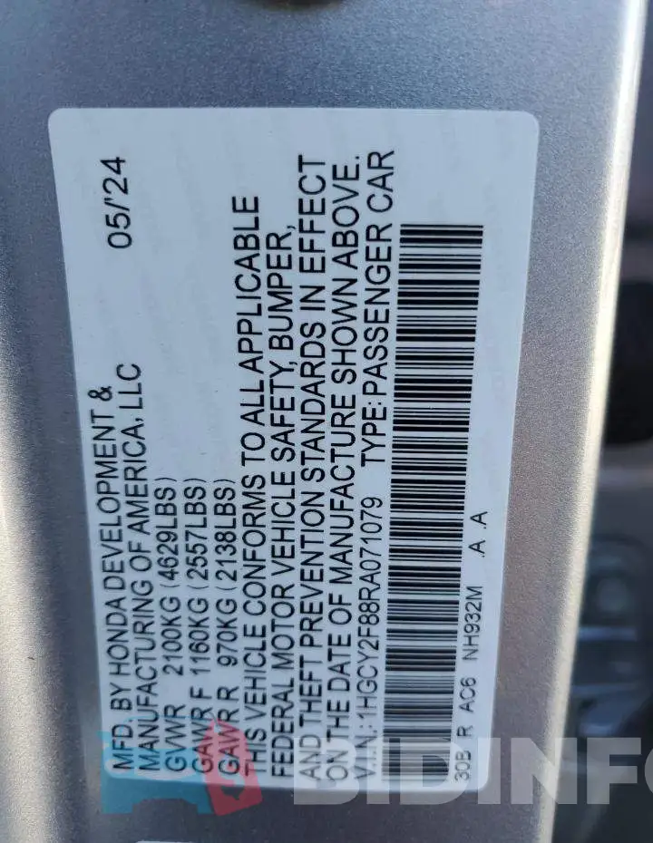 1HGCY2F88RA071079 Photo# 12