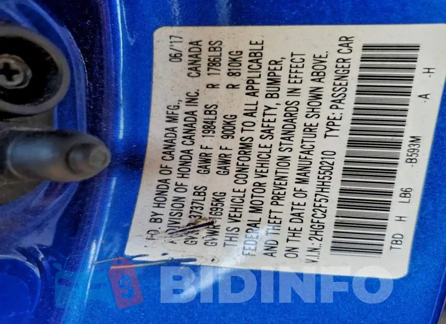 2HGFC2F57HH550210 Photo# 12