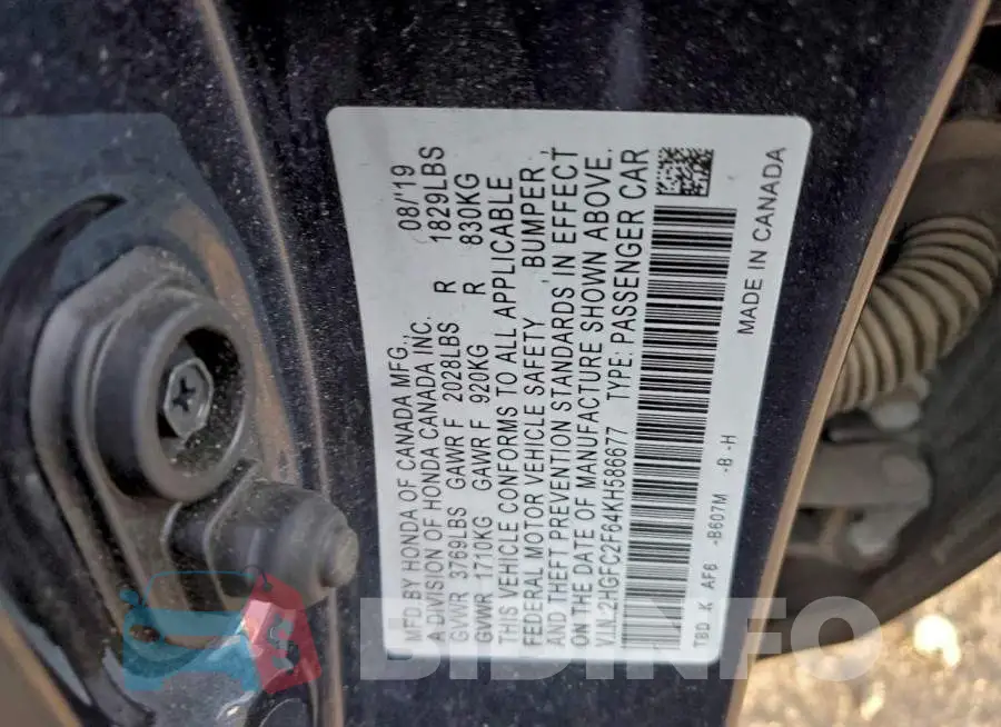 2HGFC2F64KH586677 Photo# 12