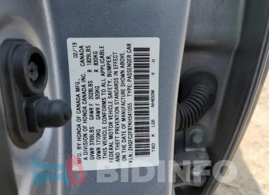 2HGFC2F87KH541055 Photo# 12