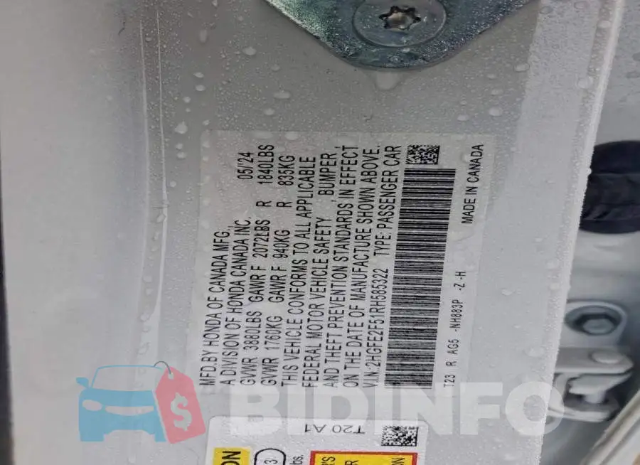 2HGFE2F51RH585322 Photo# 13