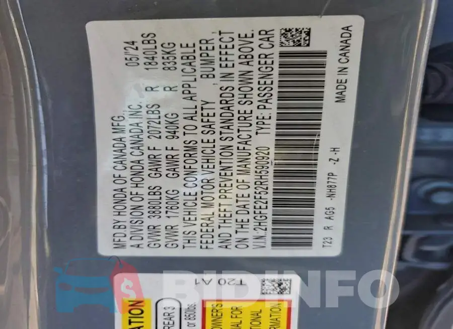 2HGFE2F52RH590920 Photo# 13