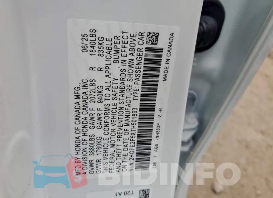 2HGFE2F5XTH501893 Photo# 12