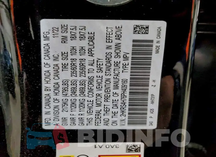 2HKRS4H76PH409160 Photo# 14