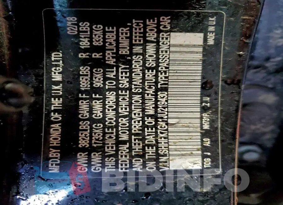 SHHFK7G41JU219430 Photo# 13