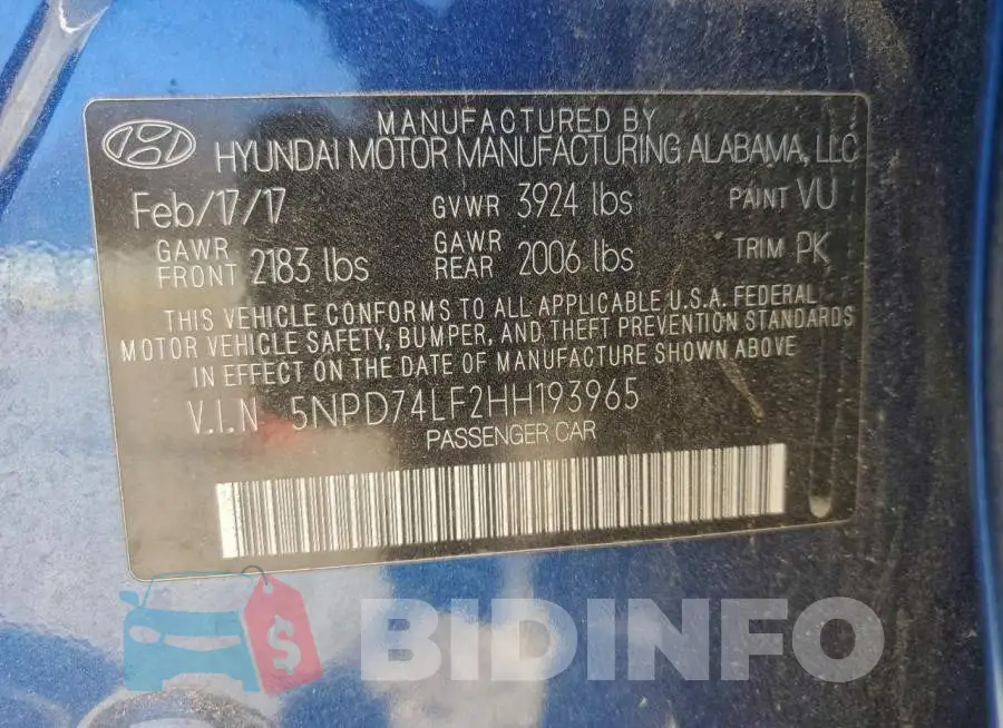 5NPD74LF2HH193965 Photo# 12