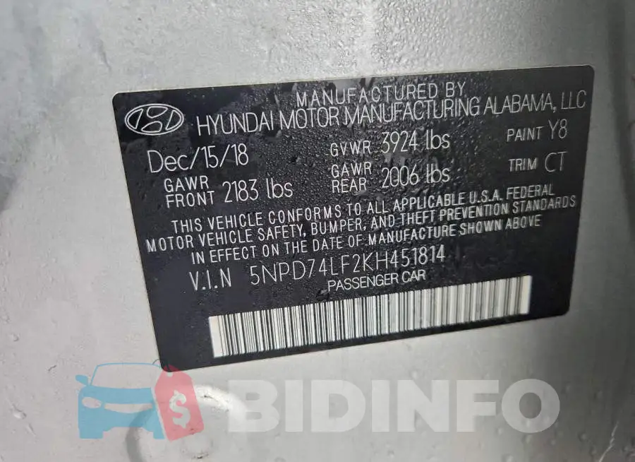 5NPD74LF2KH451814 Photo# 12