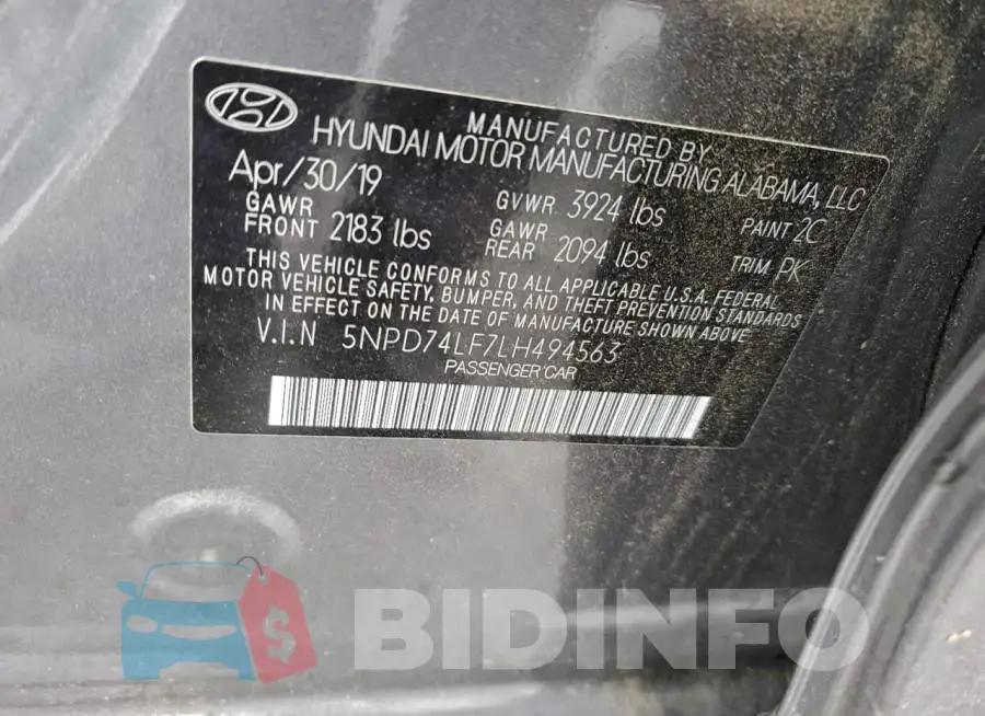 5NPD74LF7LH494563 Photo# 12