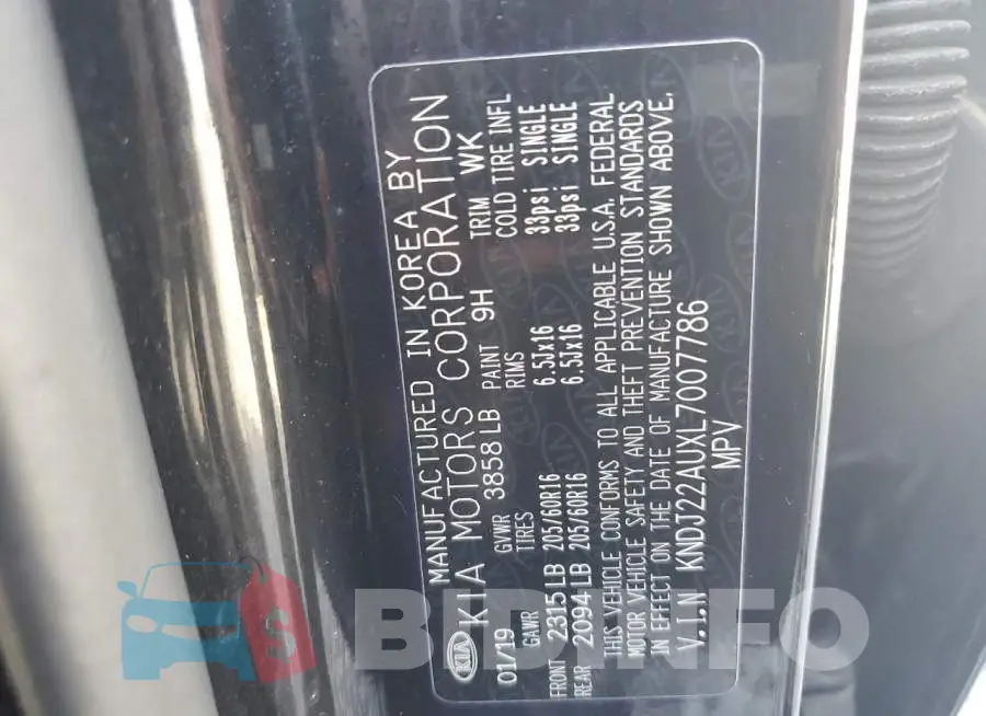KNDJ22AUXL7007786 Photo# 13