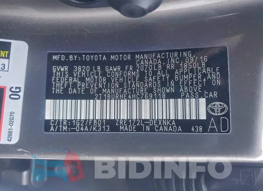 2T1BURHE4HC769118 Photo# 12