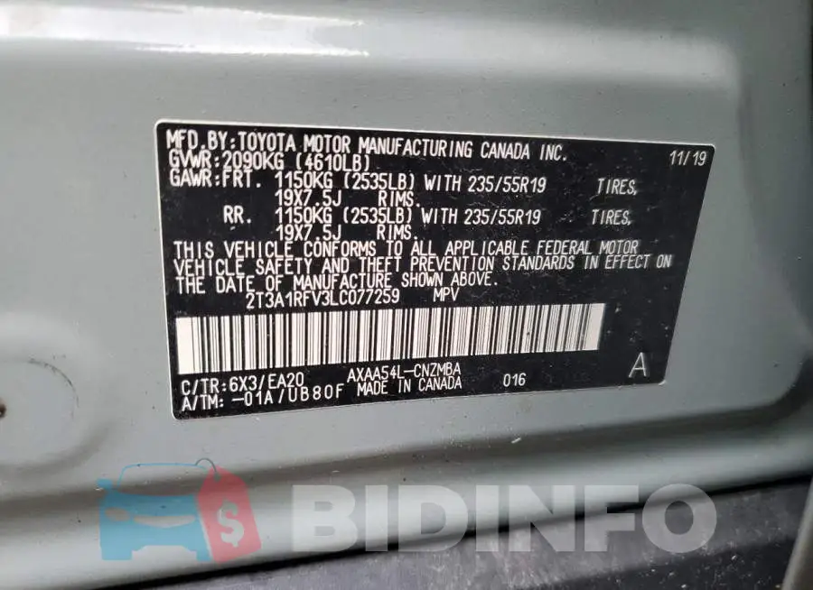 2T3A1RFV3LC077259 Photo# 13