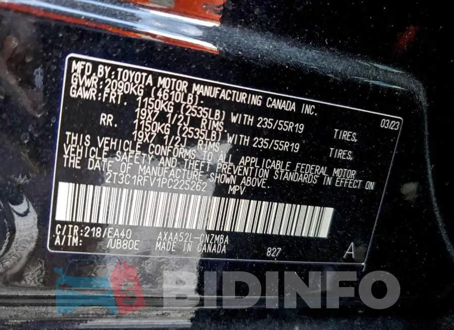 2T3C1RFV1PC225262 Photo# 13